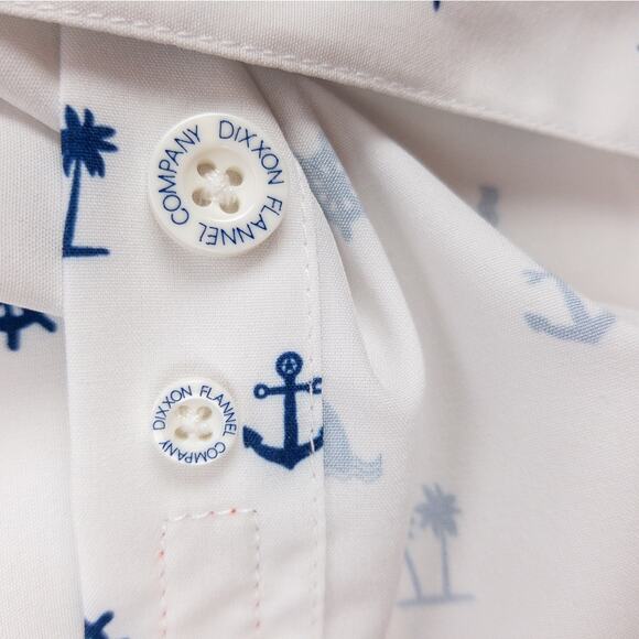 Dixxon Short Sleeve Button Up Men's Small White Blue Nautical "Sea Life" Logo - Picture 11 of 14